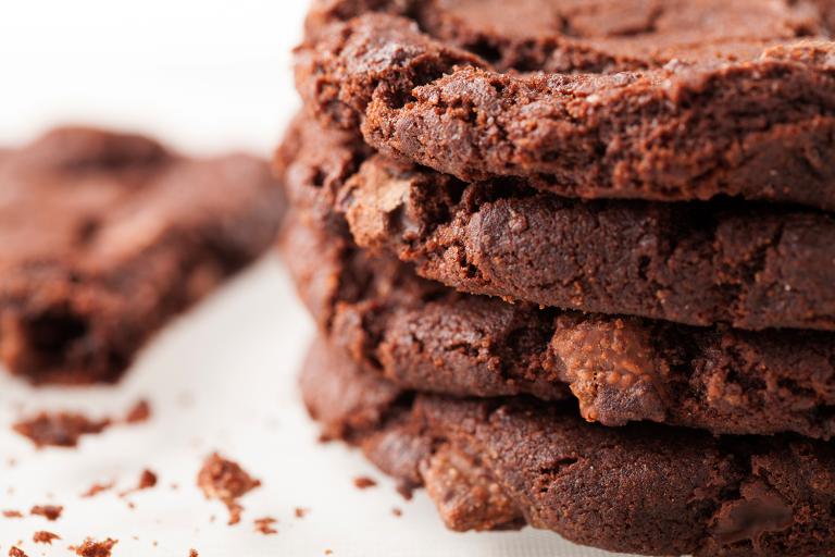 a stack of no-bake chocolate cookies